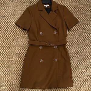 VETTA Camel color Double-Breasted Two-Piece Dress Set